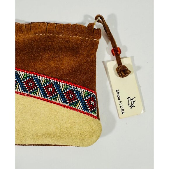 Handcrafted Arizona Suede Pouch With Beaded Accent & Fringe Detailing Travel - Picture 5 of 12